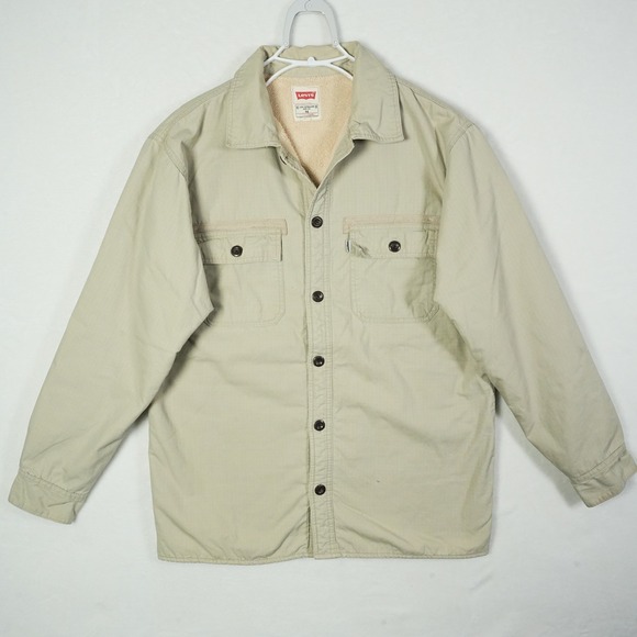 Levis‎ Men's Sherpa Lined Utility Jacket Beige Medium Regular Fit Button Front - Picture 2 of 9